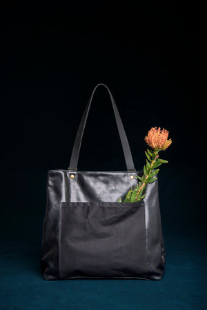 MASSON leather and waxed canvas tote bag convertible to back pack, Veinage handmade Montreal, Canada