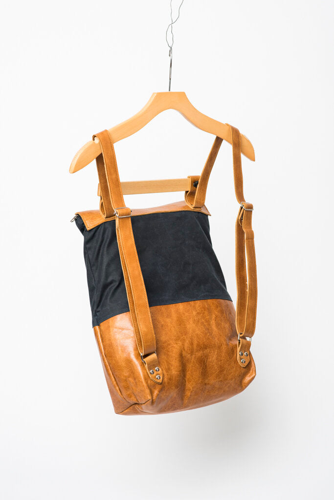Leather backpack with wood handle, laptop backpack SILEX made to order