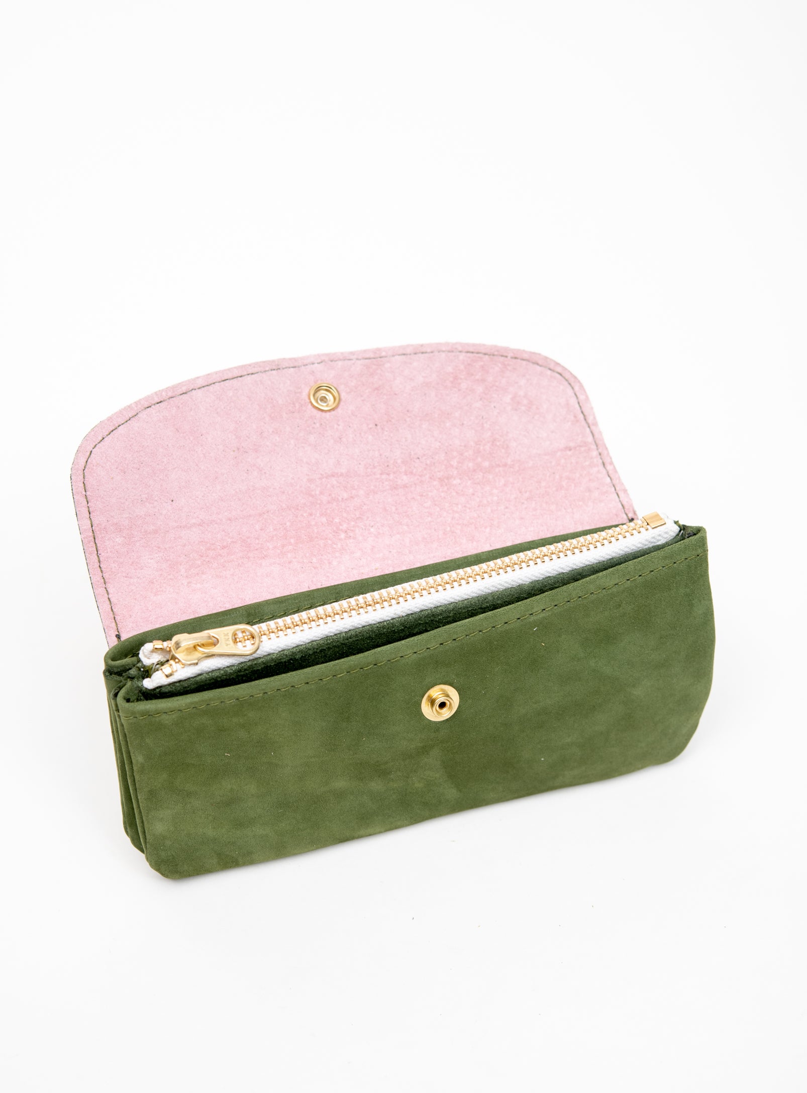 Veinage Minimalist green suede leather wallet MARQUETTE model