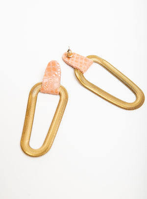 Veinage Statement leather and brass earrings 9e AVENUE model, handmade in Montreal, Canada