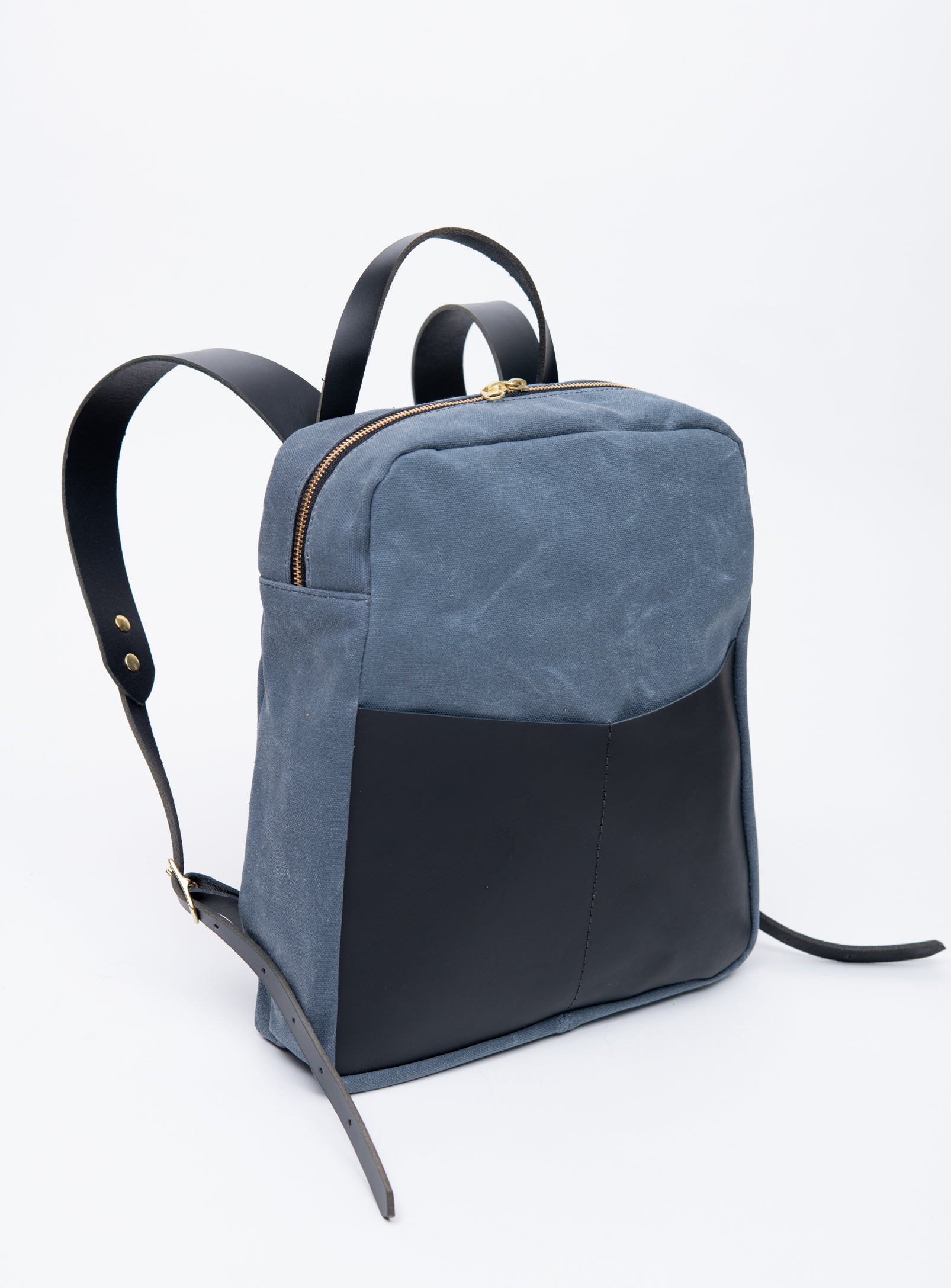 Leather and waxed coton backpack GILFORD model β Veinage
