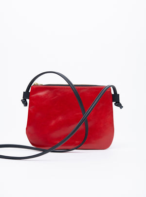 Minimalist small shoulder pouch in leather Venice model, Veinage handmade in Montreal, Canada
